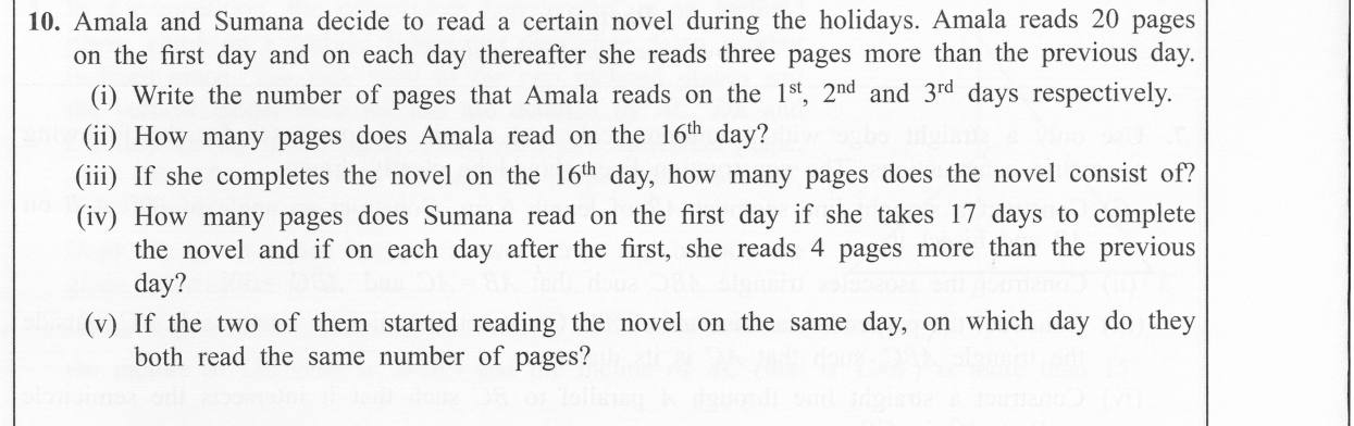 Paper II Part B Q10: Two readers' arithmetic progressions: terms, sums, first term, equal day