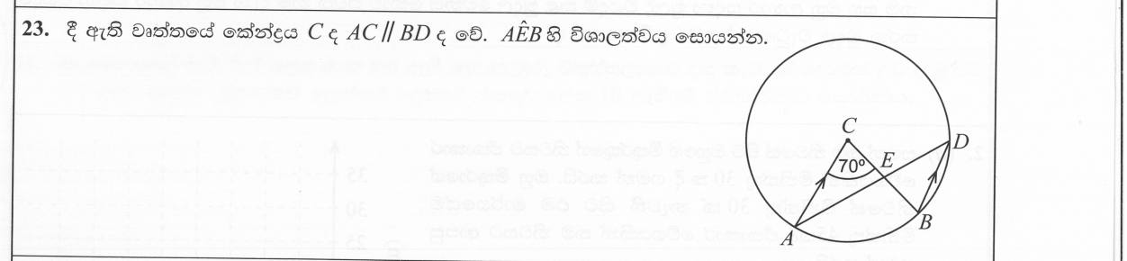 Paper I Part A Q23: Angle between chords using a centre angle and parallels