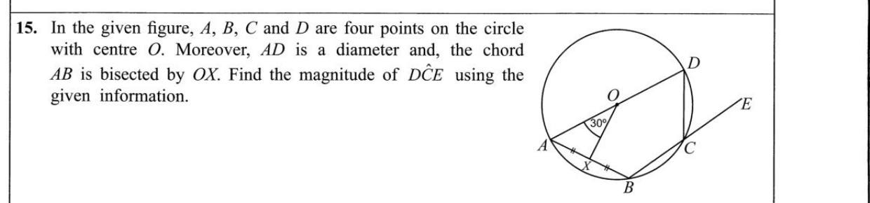 Paper I Part A Q15: Exterior angle of a cyclic quadrilateral via a chord bisector