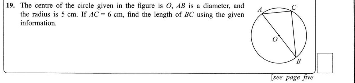 Paper I Part A Q19: Chord length using the angle in a semicircle and Pythagoras