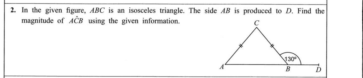 Paper I Part A Q2: Apex angle of an isosceles triangle from an exterior angle