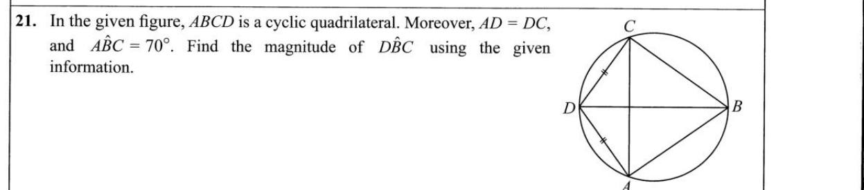 Paper I Part A Q21: Angle in a cyclic quadrilateral with two equal sides