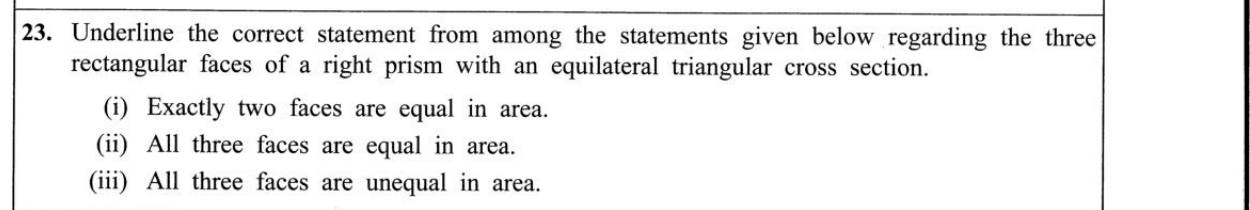 Paper I Part A Q23: Rectangular faces of an equilateral triangular prism