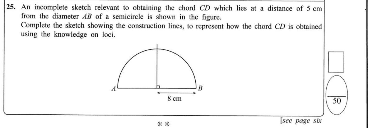 Paper I Part A Q25: Locate a chord a fixed distance from a diameter by loci