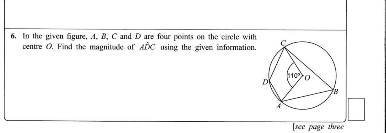 Paper I Part A Q6: Angle of a cyclic quadrilateral from a centre angle