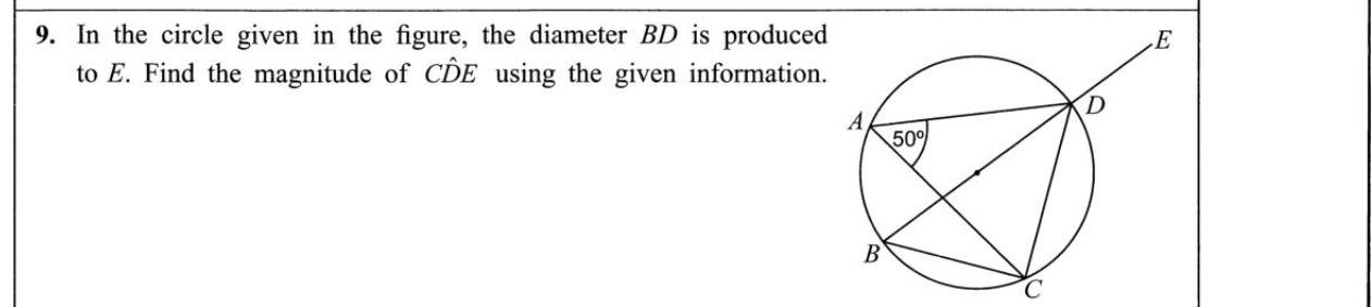 Paper I Part A Q9: Exterior angle at the end of a produced diameter