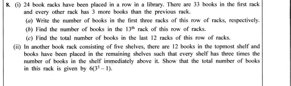 Paper II Part B Q8: Books in racks as an AP; shelves as a GP